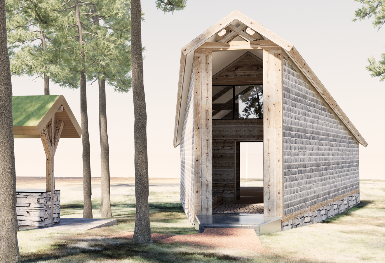 Kursrekke i å bygge hytte i kubbeteknikk på Hitra, foto Snøhetta arkitekter